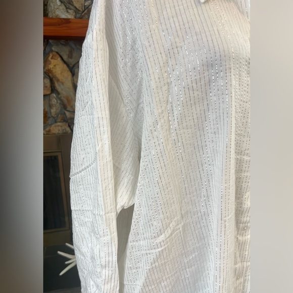NWT,Lane Bryant,Shiny,Metallic Striped Threaded/White, Shirt Dress,Plus,Size 30 - Picture 12 of 14